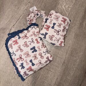 Posh Peanut Pink and Blue Bow Print Kids Hat Set